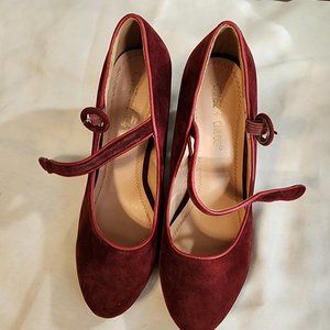 Women's Suede Mary Janes Burgundy Wine Pumps Size 9